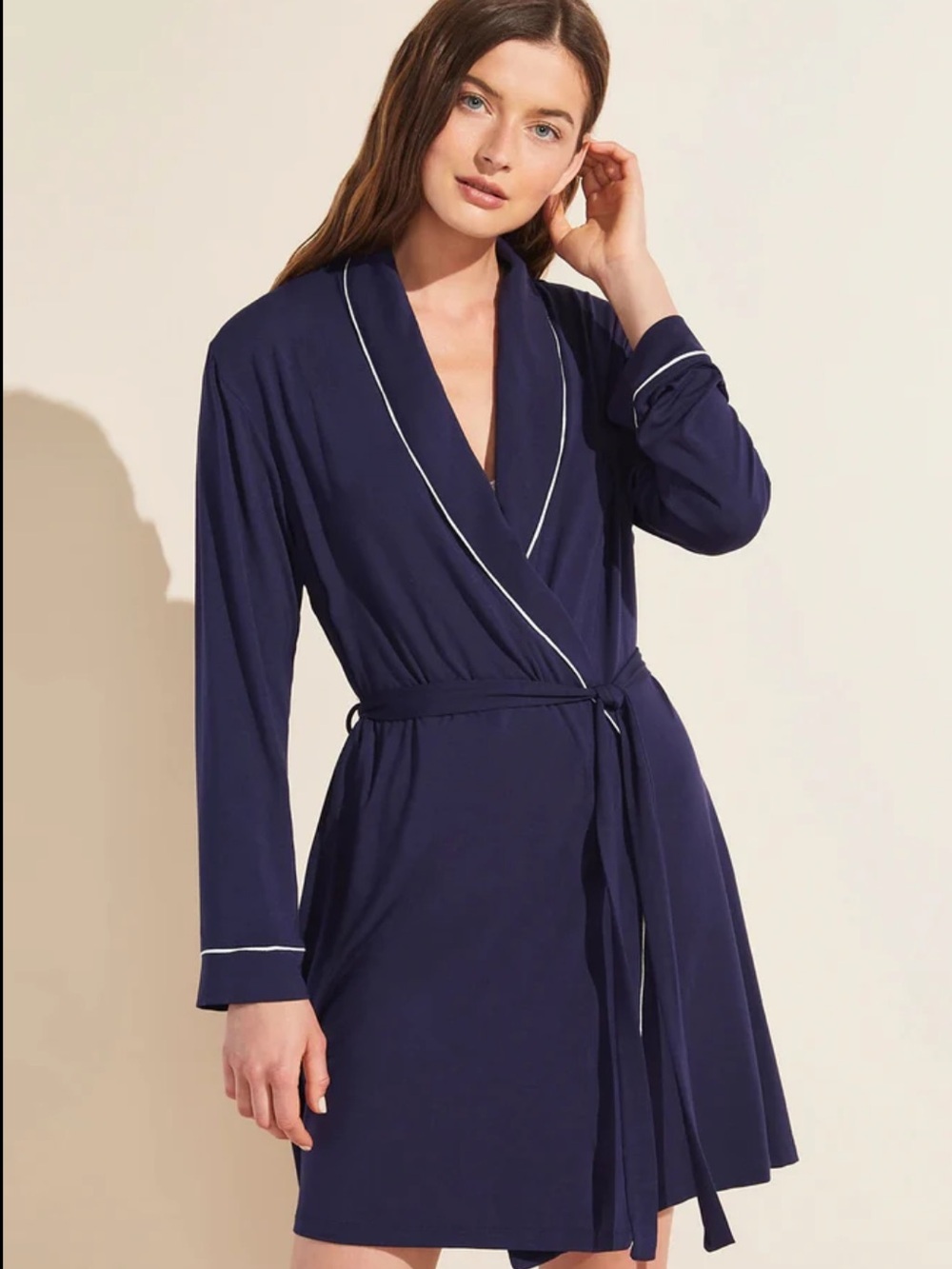 Eberjey Gisele Tuxedo Robe Navy NWT